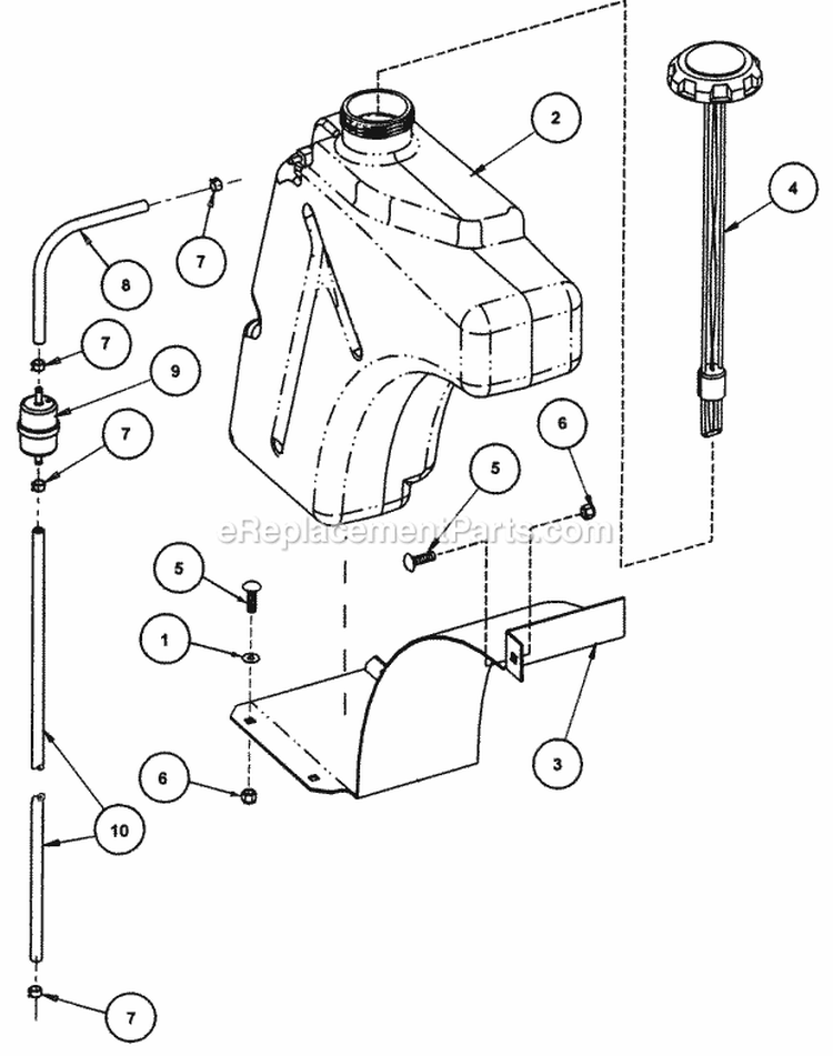 Fuel Tank Assembly Diagram and Parts List for ZF2200K  Snapper Lawn Tractor