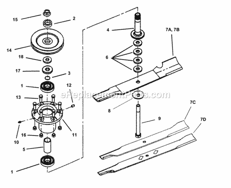 Cutter Housing Assembly Diagram and Parts List for ZF2200K  Snapper Lawn Tractor