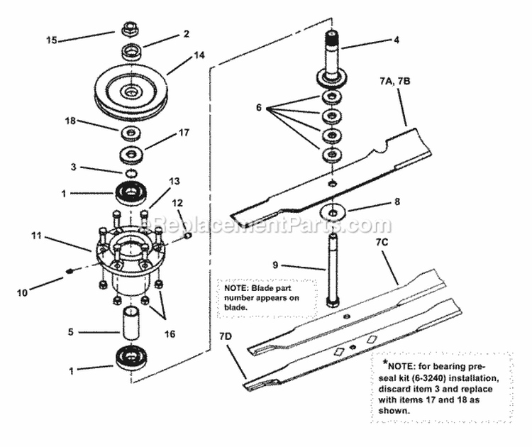 Cutter Housing Assembly Diagram and Parts List for ZF2501KH  Snapper Lawn Tractor