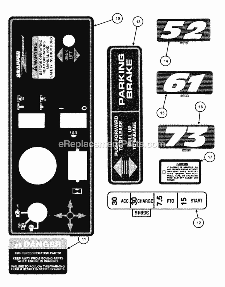 Decals (Part 2) Diagram and Parts List for ZF2501KH  Snapper Lawn Tractor