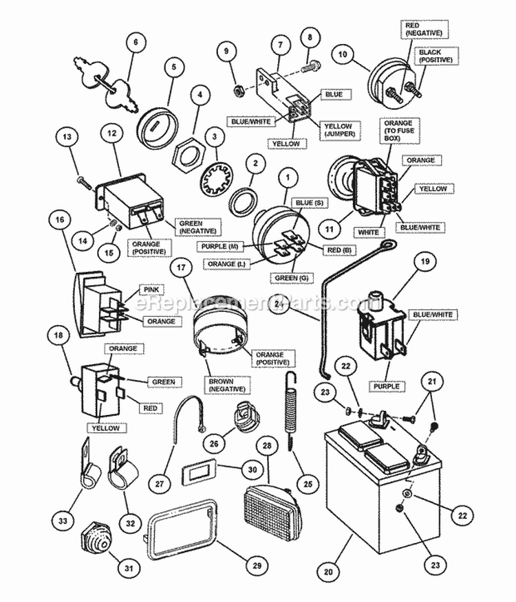 Electrical Components (Except Wiring) Diagram and Parts List for ZF2501KH  Snapper Lawn Tractor