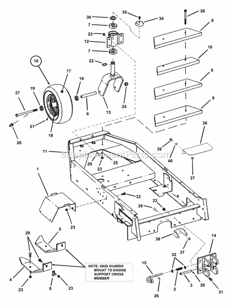 Lower ChassisCaster Wheel Assembly Diagram and Parts List for ZF2501KH  Snapper Lawn Tractor