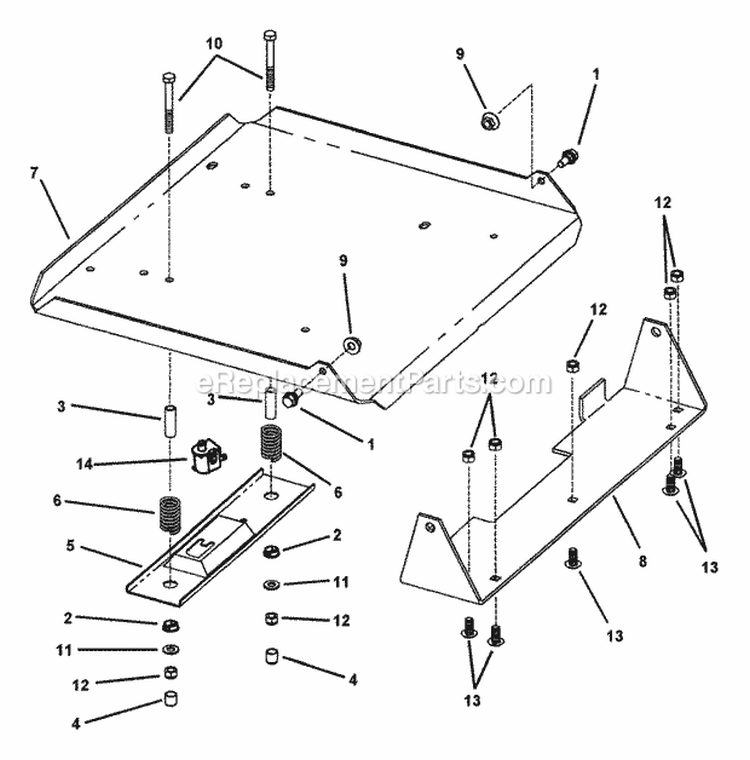 Seat Support Assembly Diagram and Parts List for ZF2501KH  Snapper Lawn Tractor