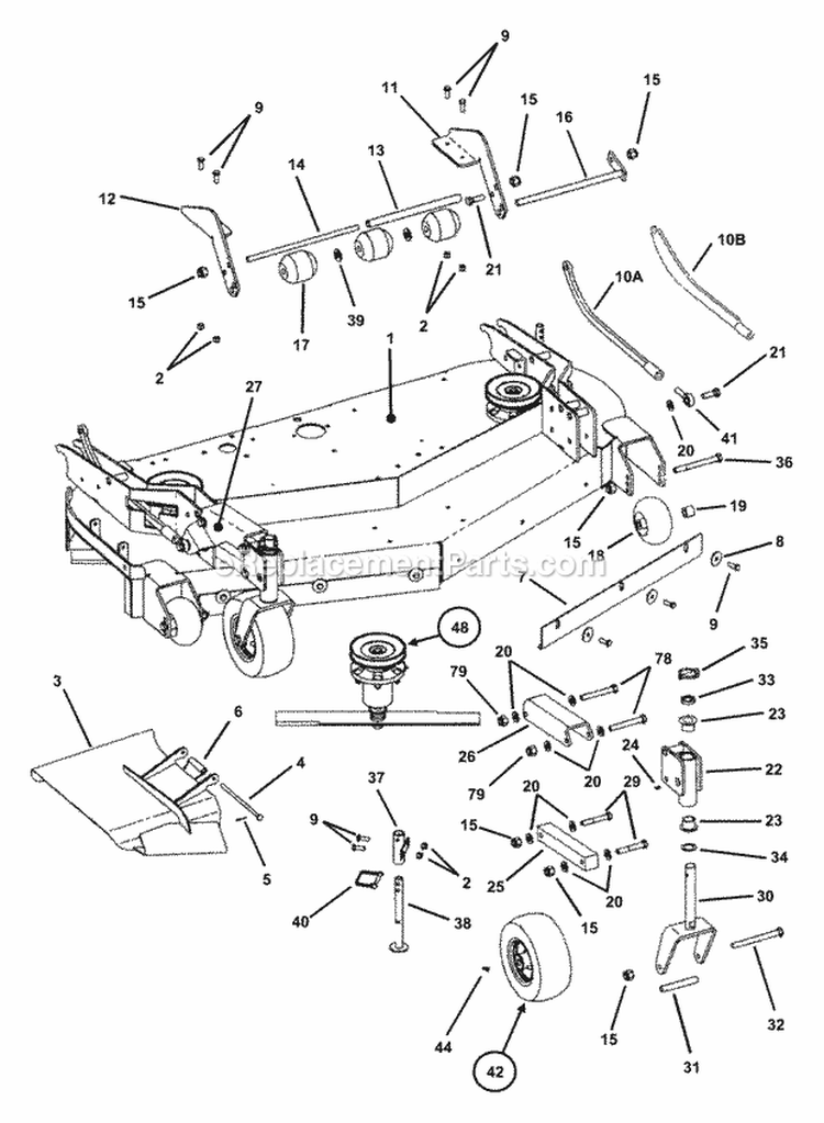 52 Mower Deck Components (Part 1) Diagram and Parts List for ZF2501KH  Snapper Lawn Tractor