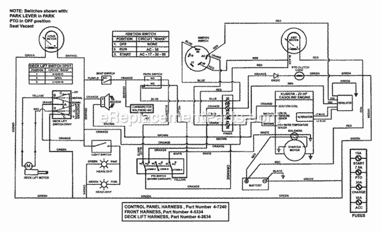 Wiring Schematic (Gas Only) Diagram and Parts List for ZF6100M  Snapper Lawn Tractor