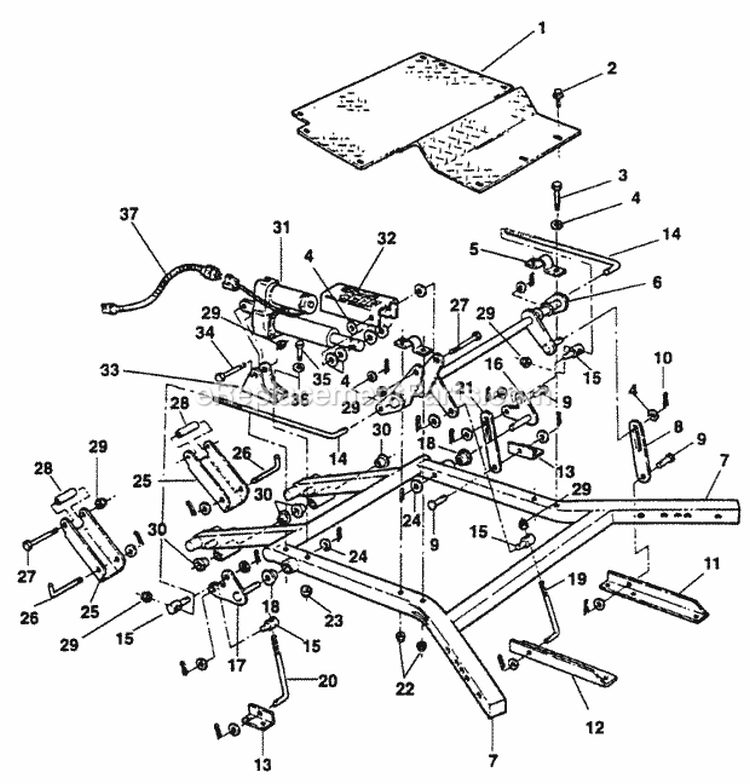 Deck Frame Assembly Diagram and Parts List for ZF7301M  Snapper Lawn Tractor