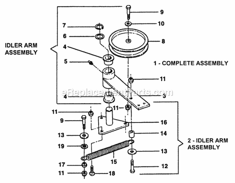 Spring-Loaded Idler Group Diagram and Parts List for ZF7301M  Snapper Lawn Tractor