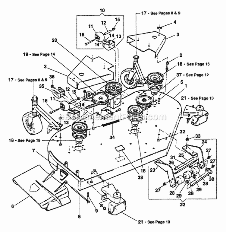 73 Ofz Mower Deck Assembly Diagram and Parts List for ZF7302M  Snapper Lawn Tractor