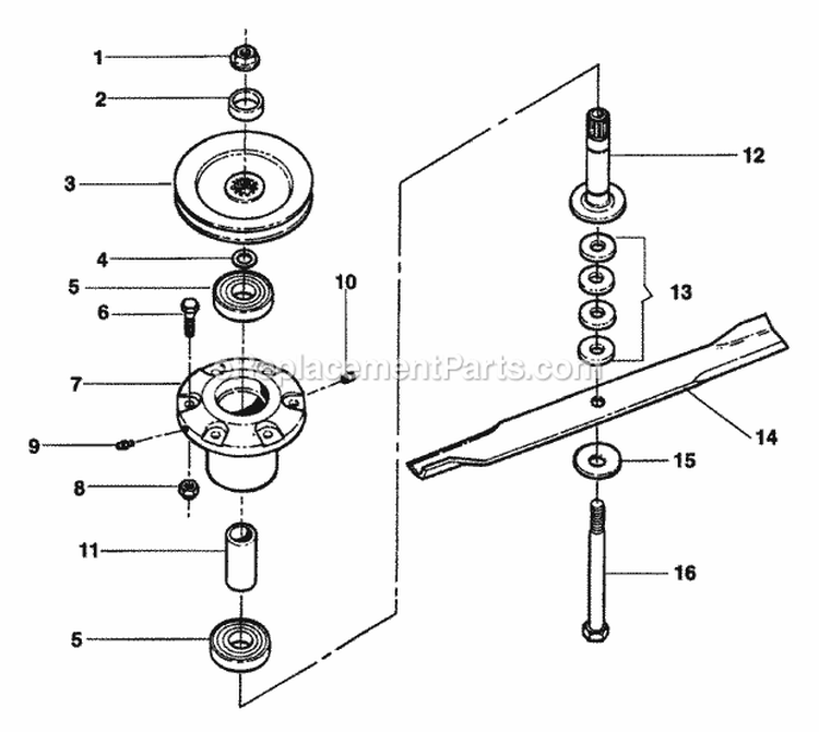 Spindle Group Diagram and Parts List for ZF7302M  Snapper Lawn Tractor