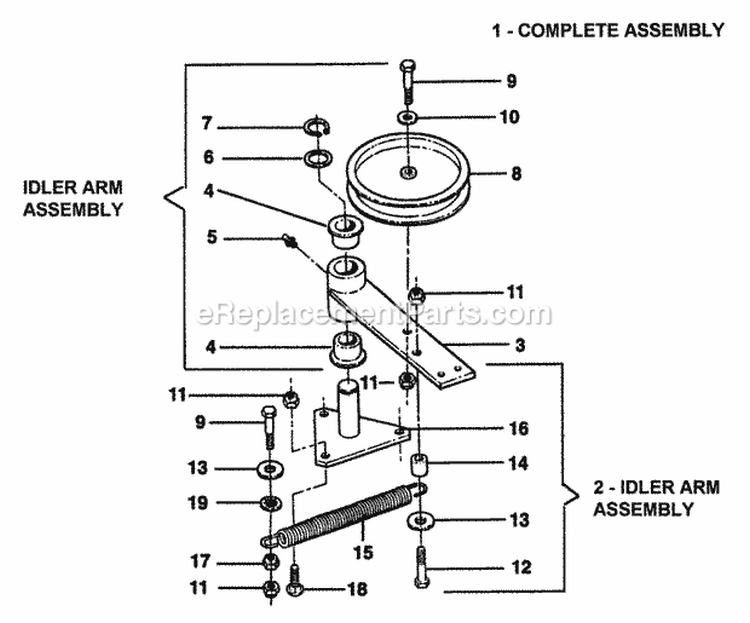 Spring - Loaded Idler Group Diagram and Parts List for ZF7302M  Snapper Lawn Tractor