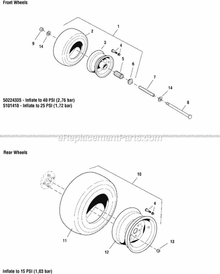 Wheels  Tires Group Diagram and Parts List for ZT18440KH 5091000 Snapper Lawn Tractor