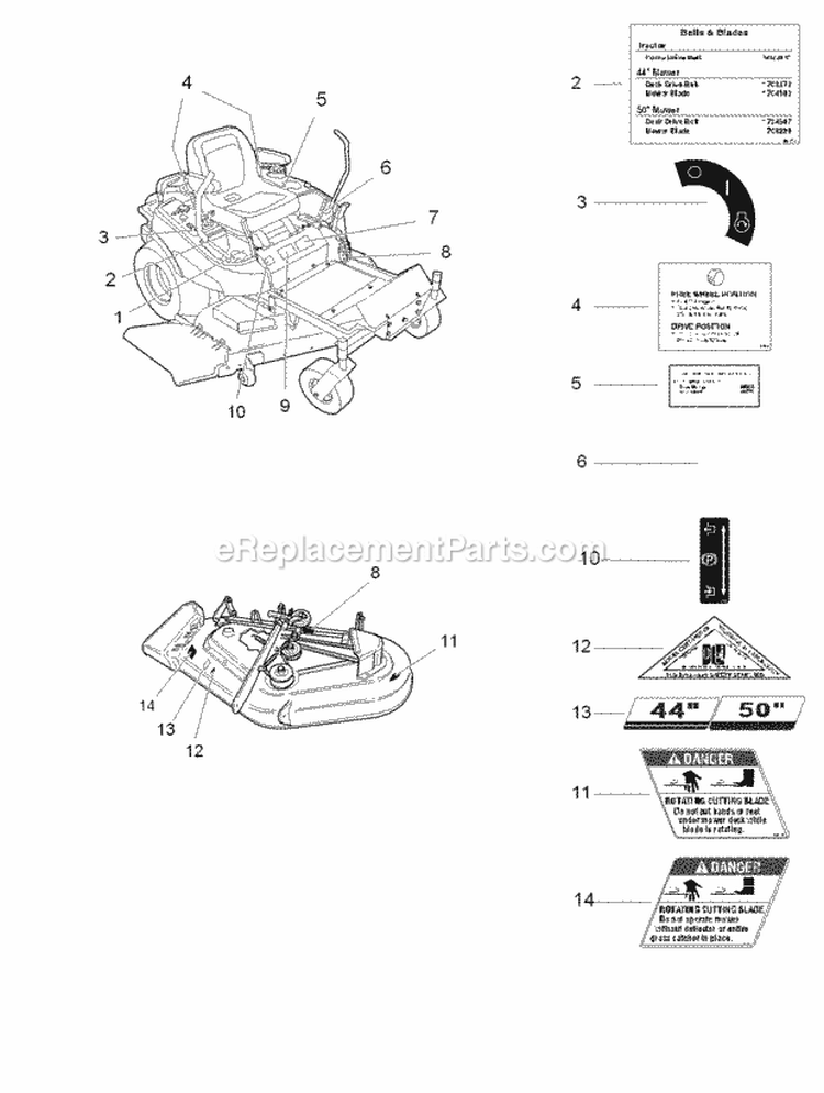 Decals Group - Safety  Common Diagram and Parts List for ZT18440KH 5091000 Snapper Lawn Tractor