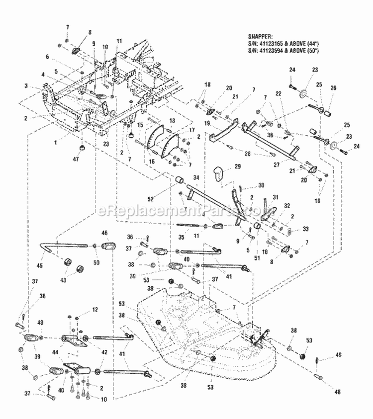 Deck Lift Group Version 2 Diagram and Parts List for ZT18440KH 5091000 Snapper Lawn Tractor