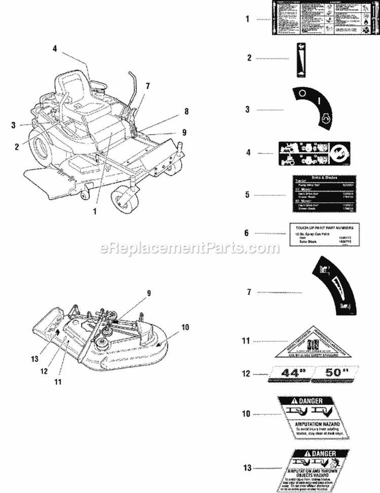 Decals Group - Safety  Common Diagram and Parts List for EZT20501BV 5901166 Snapper Lawn Tractor