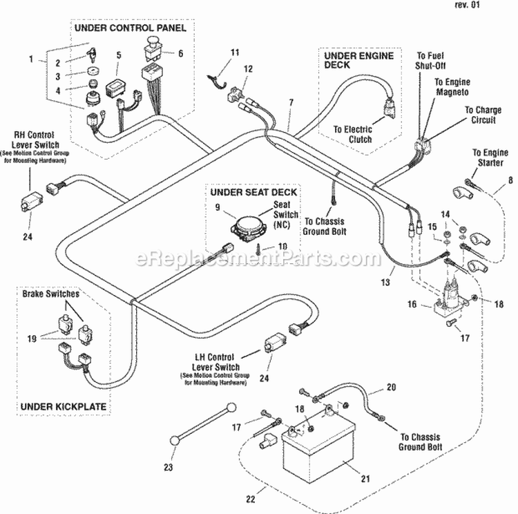 Electrical Group Diagram and Parts List for EZT20501BV 5901166 Snapper Lawn Tractor