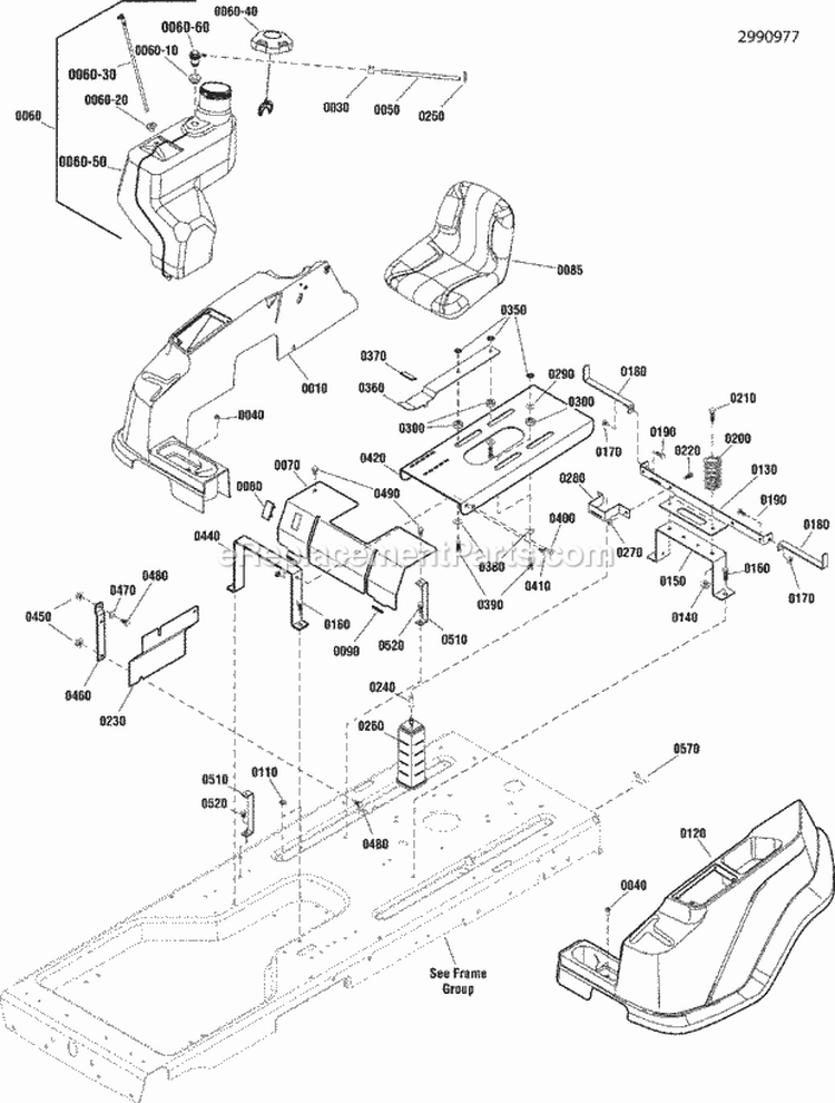 Seat Body  Fuel Tank Group Diagram and Parts List for ZT21546  Snapper Lawn Tractor