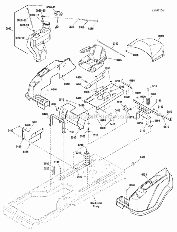 Seat Body  Fuel Tank Group Diagram and Parts List for ZT2446  Snapper Lawn Tractor