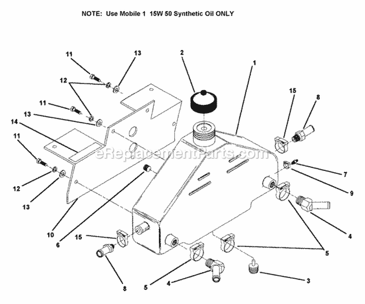 Oil Tank Assembly Diagram and Parts List for ZU2014K  Snapper Lawn Tractor