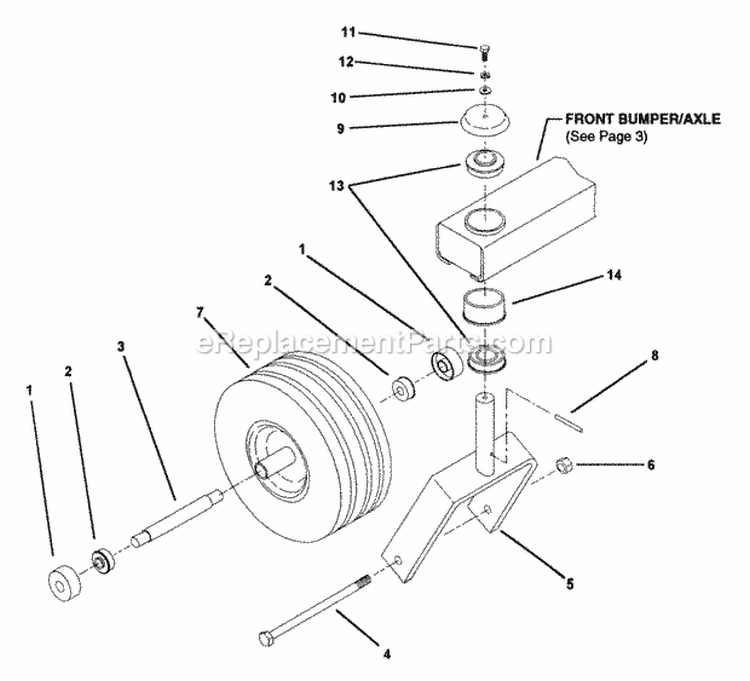 Caster Wheel Assembly Diagram and Parts List for ZU2014K  Snapper Lawn Tractor
