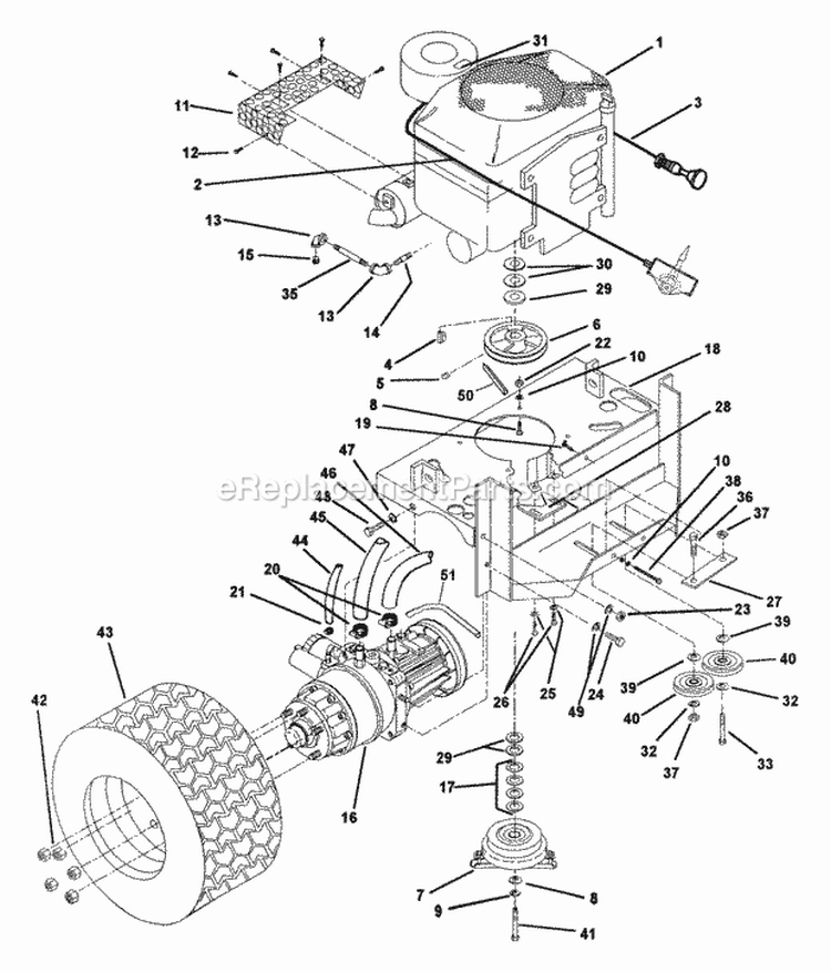 Drive Train Assembly Diagram and Parts List for ZU2014K  Snapper Lawn Tractor