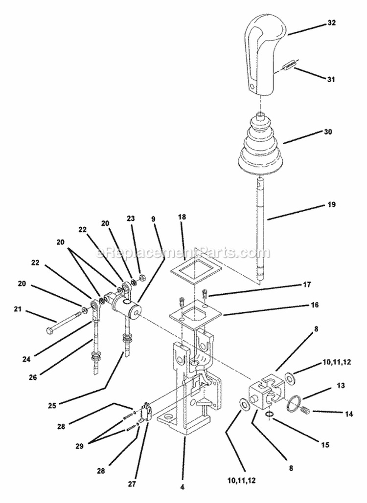 Joystick Steering Control Parts (Part 1) Diagram and Parts List for ZU2014K  Snapper Lawn Tractor