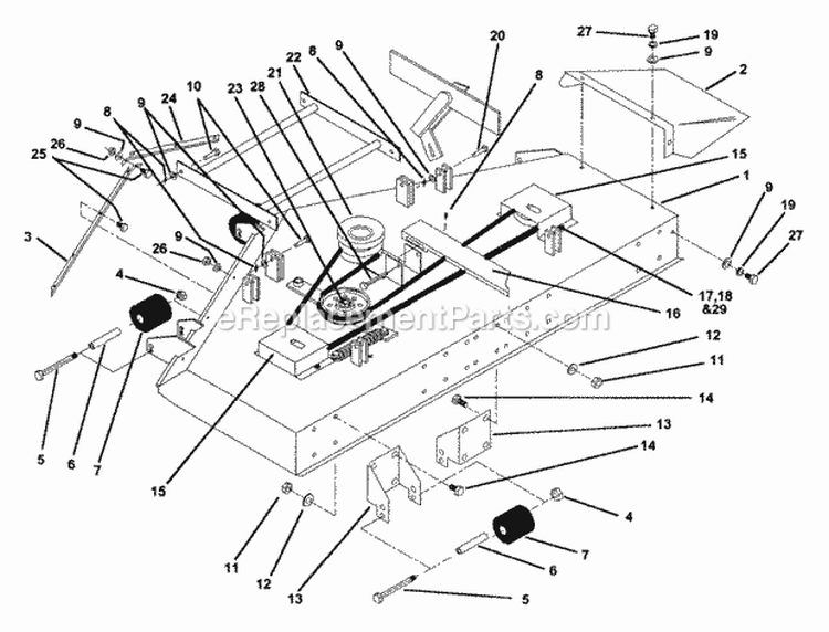 48 Deck Assembly Diagram and Parts List for ZU4804M  Snapper Lawn Tractor