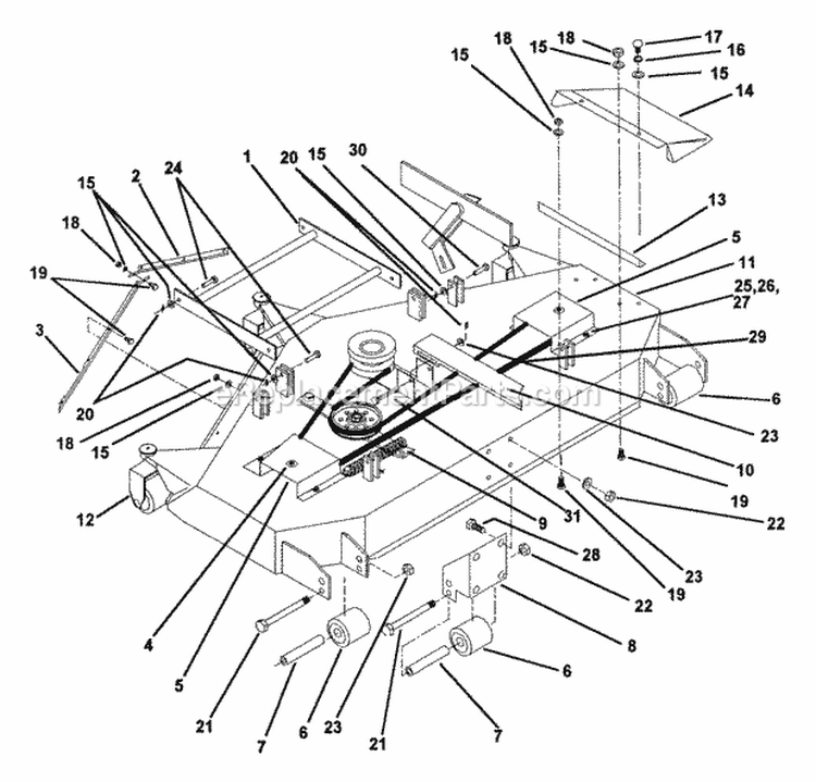 60 Deck Assembly Diagram and Parts List for ZU6004M  Snapper Lawn Tractor