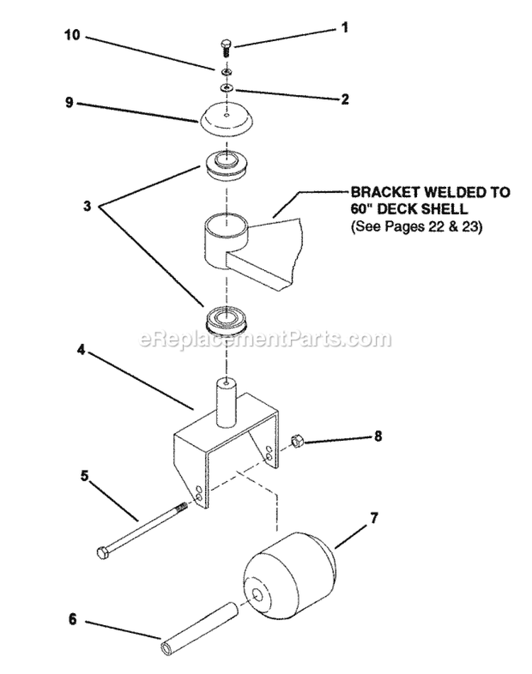 60 Deck Caster Wheel Assembly Diagram and Parts List for ZU6004M  Snapper Lawn Tractor