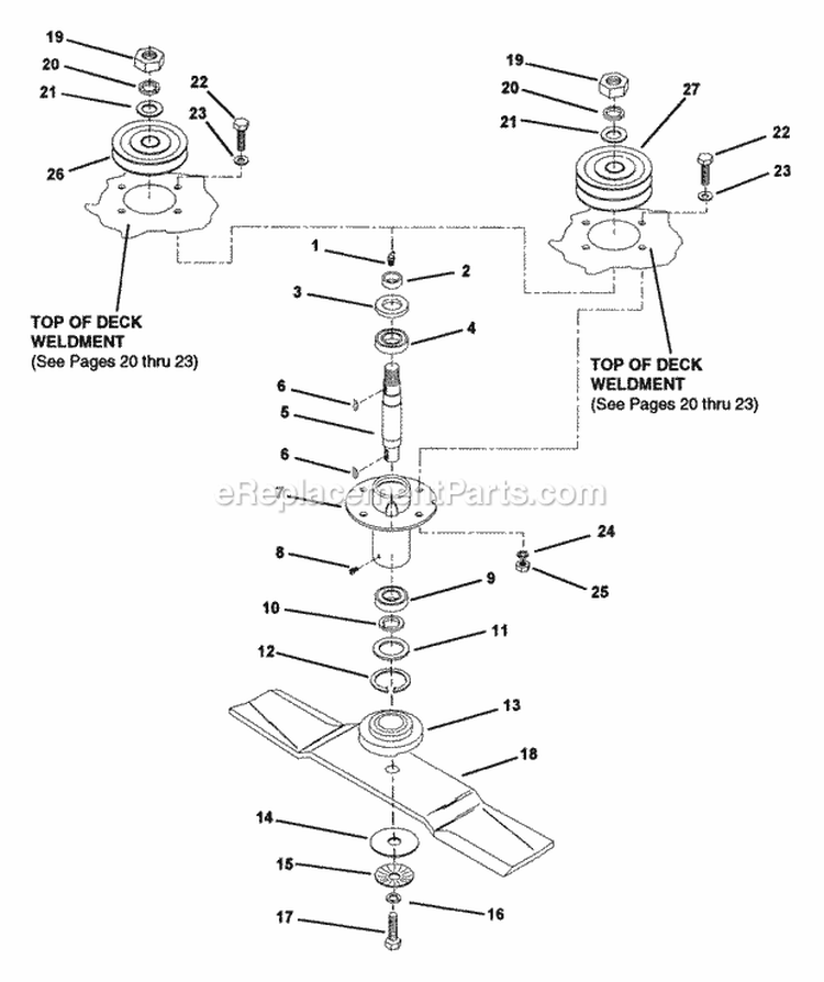 Deck Spindle Assembly Diagram and Parts List for ZU4804M  Snapper Lawn Tractor