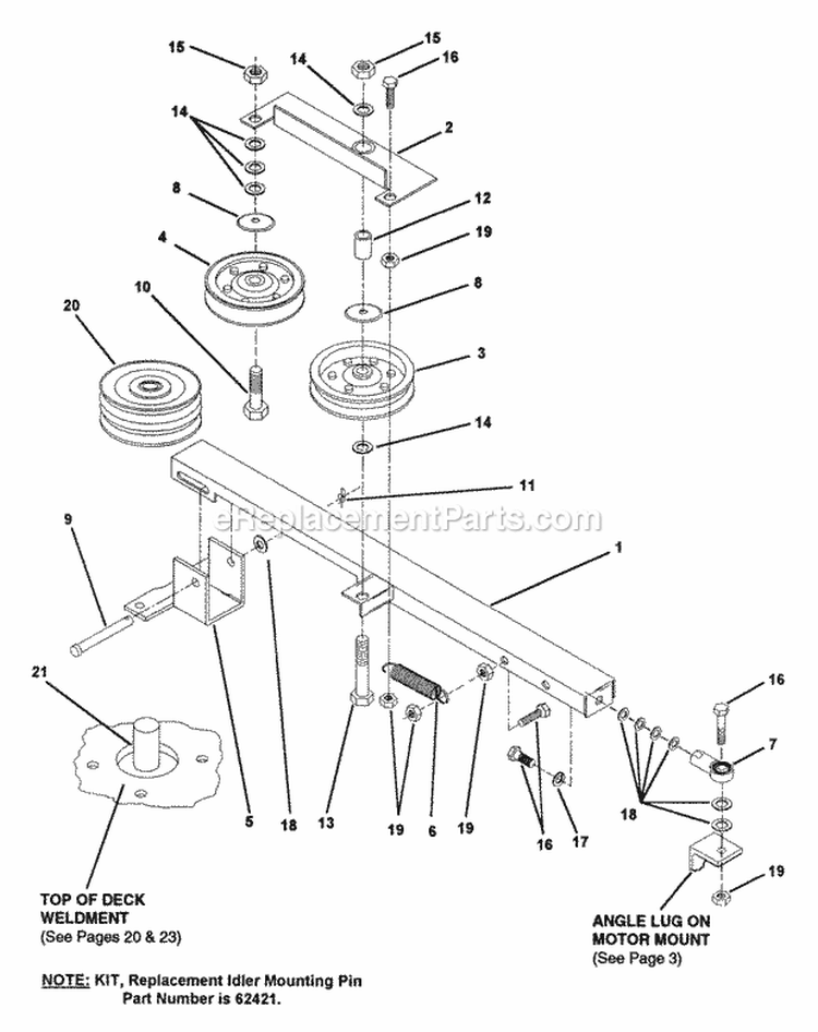 Double Idler Channel Assembly Diagram and Parts List for ZU4804M  Snapper Lawn Tractor