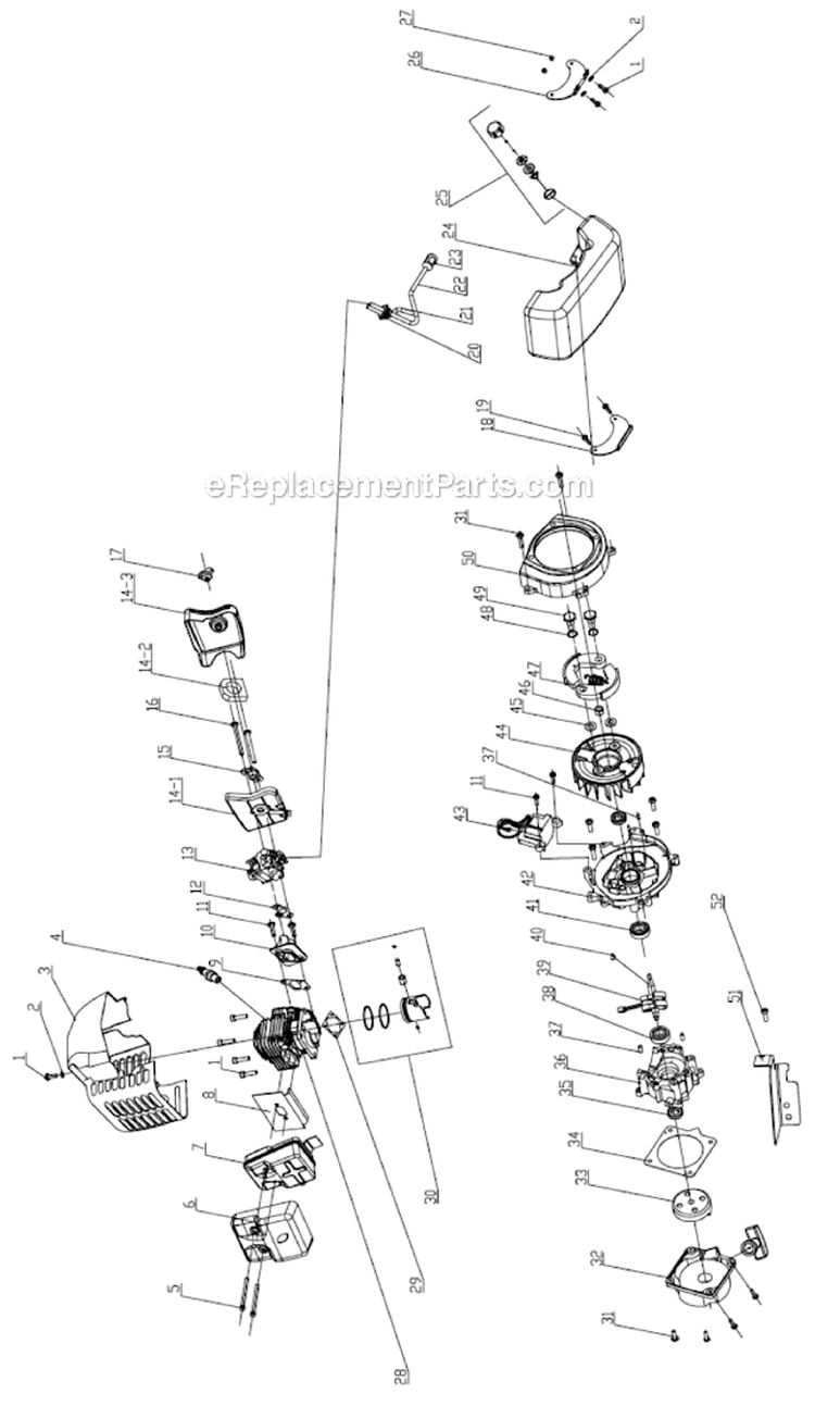 Piston/Cylinder/Connecting Rod Diagram and Parts List for SEA43  Southland Auger