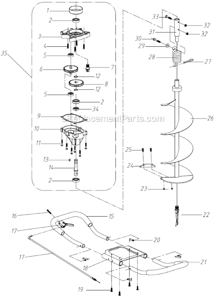 Gear Box Diagram and Parts List for SEA43  Southland Auger