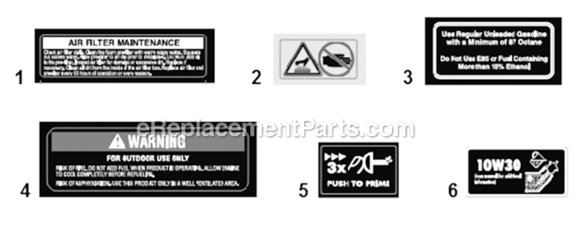 Engine_Labels Diagram and Parts List for SM2110  Southland Lawn Mower