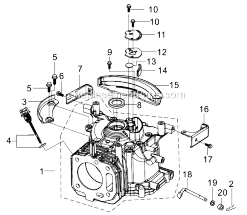 Crankcase Diagram and Parts List for SM2110  Southland Lawn Mower