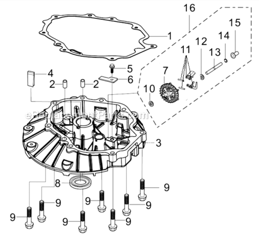 Crankcase_Cover Diagram and Parts List for SM2110  Southland Lawn Mower