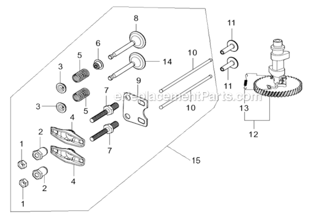 Camshaft Diagram and Parts List for SM2110  Southland Lawn Mower