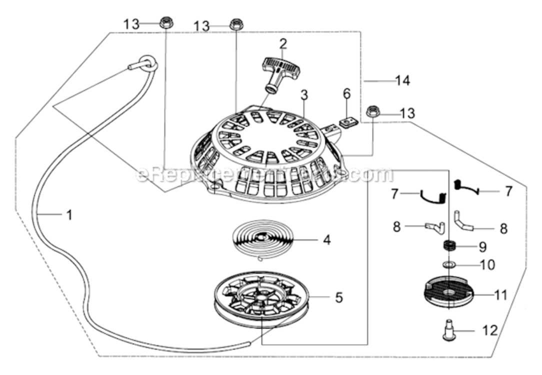 Recoil_Starter Diagram and Parts List for SM2110  Southland Lawn Mower