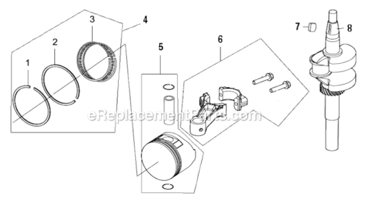 CrankshaftPiston Diagram and Parts List for SM2110  Southland Lawn Mower