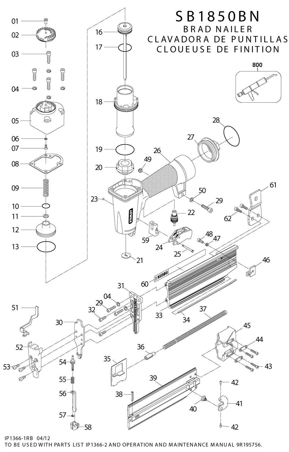 Exploded Diagram A Diagram and Parts List for SB1850BN Type 1 Stanley Nailer