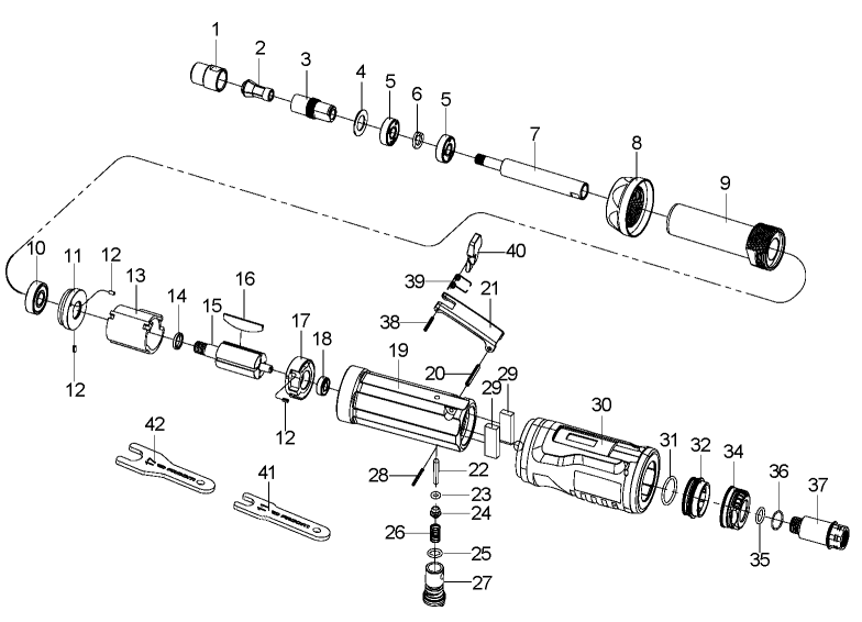 Default Diagram and Parts List for J525AGSE Type 0 Stanley Die Grinder