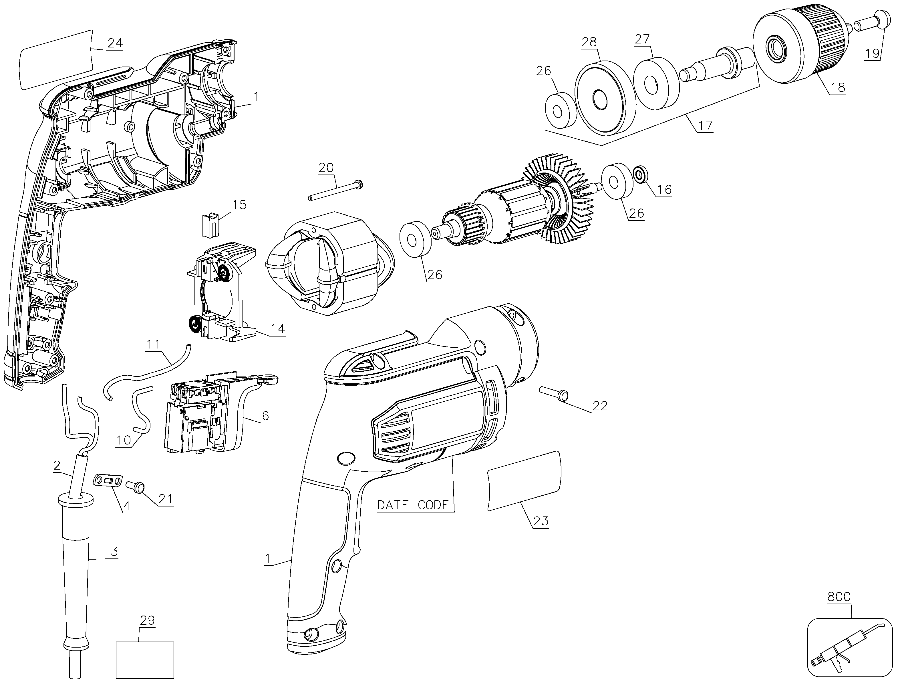 Default Diagram and Parts List for FME105 Type 1 Stanley Boring Machine