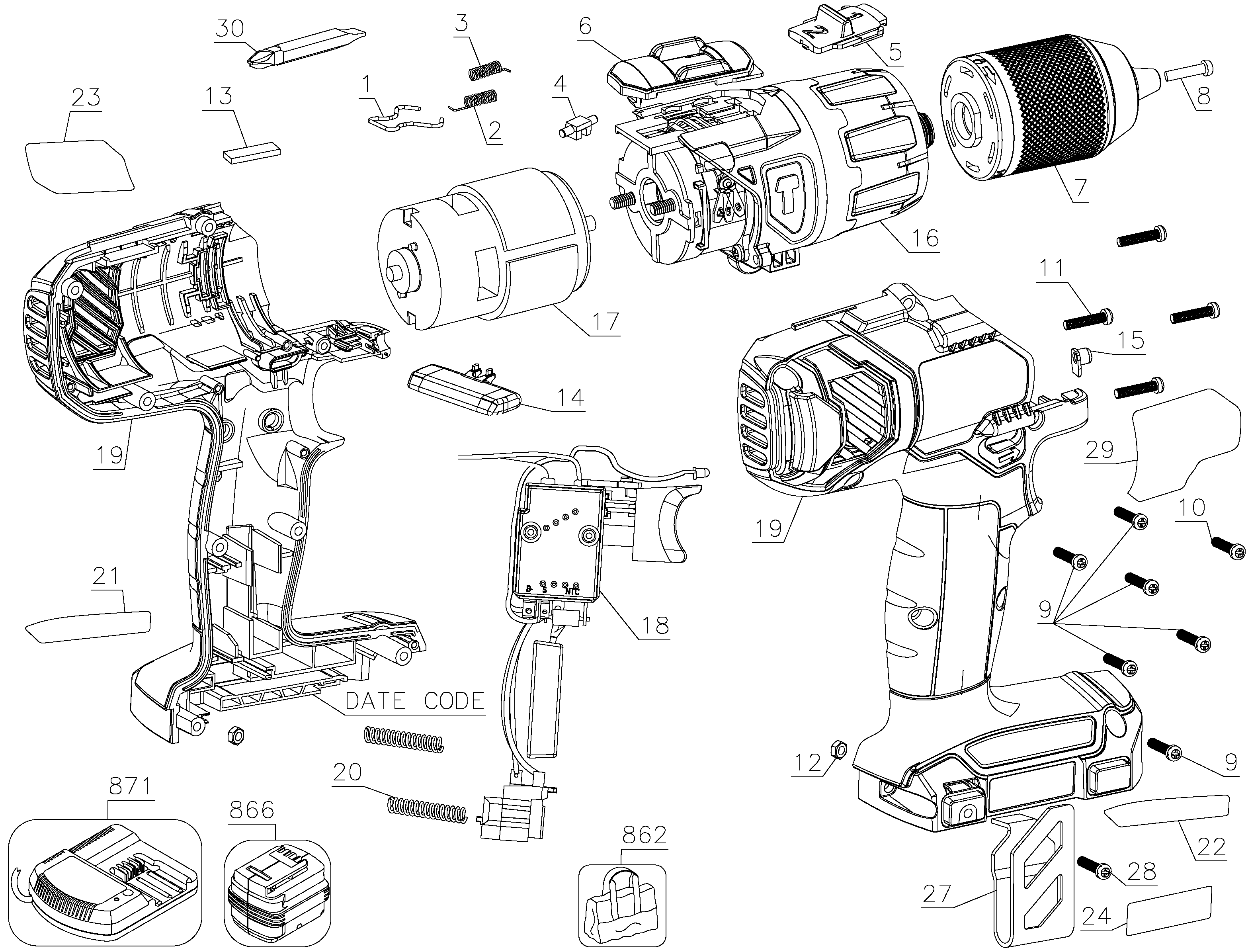 Default Diagram and Parts List for FMC620LA Type 1 Stanley Hammer