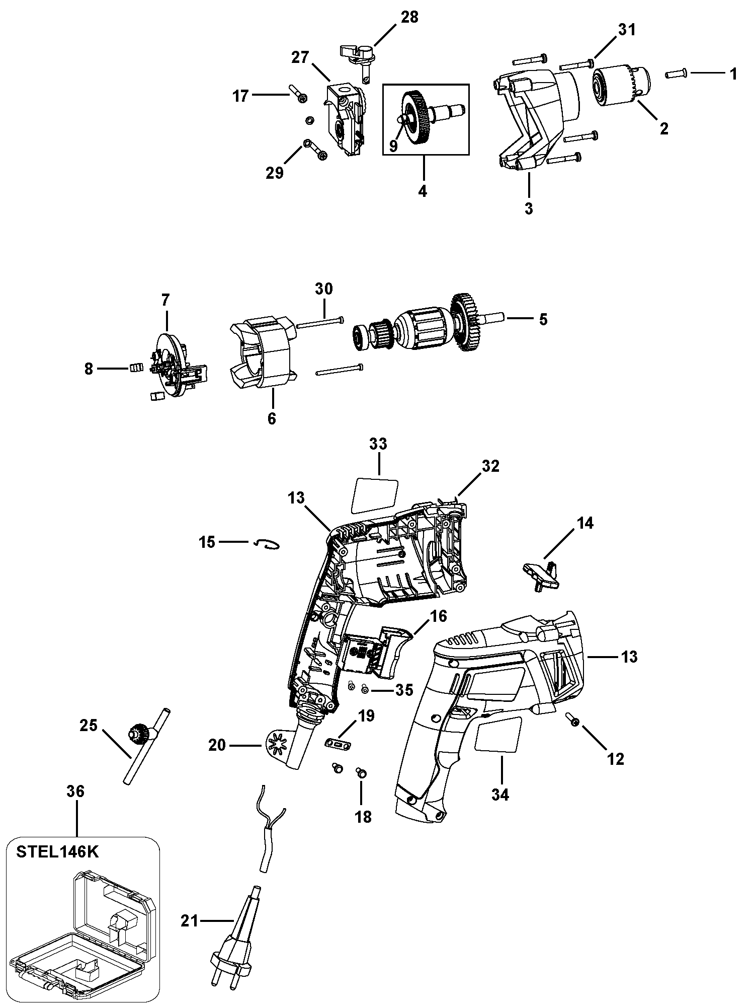 Page A Diagram and Parts List for STEL146K-B3 1 Stanley Boring Machine