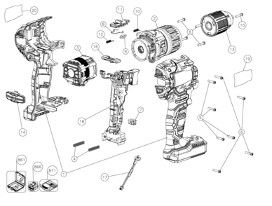 Default Diagram and Parts List for SBH201S2K-B3 Type 1 Stanley Hammer