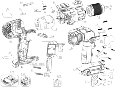 Default Diagram and Parts List for FMC620LA Type 1 Stanley Hammer