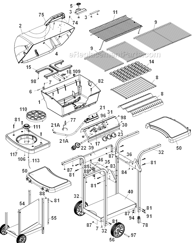 Page A Diagram and Parts List for 1722-4  Sterling Grill