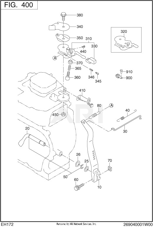 400 Governor Diagram and Parts List for EH172YR0003  Subaru Engine