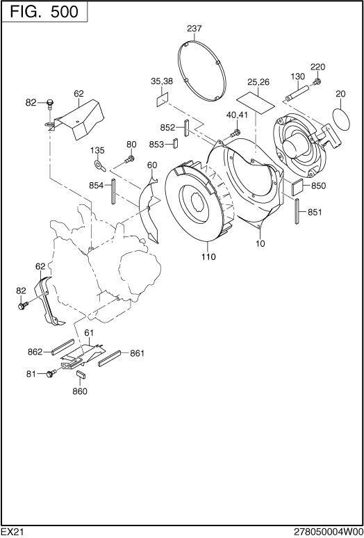 Cooling Starting Diagram and Parts List for EX210D41010 EX210 Subaru Engine