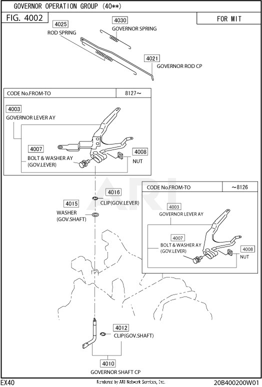 400 Governor Diagram and Parts List for EX400DE5220  Subaru Engine