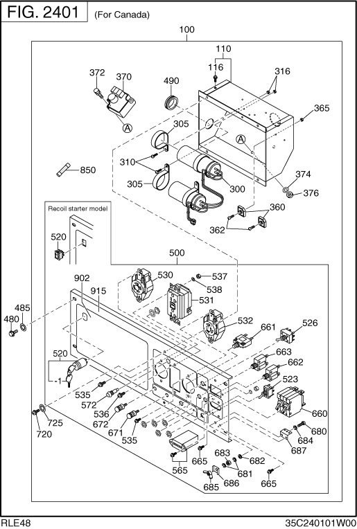 Control Box Diagram and Parts List for RLE48044070 RGX4800E Subaru Generator